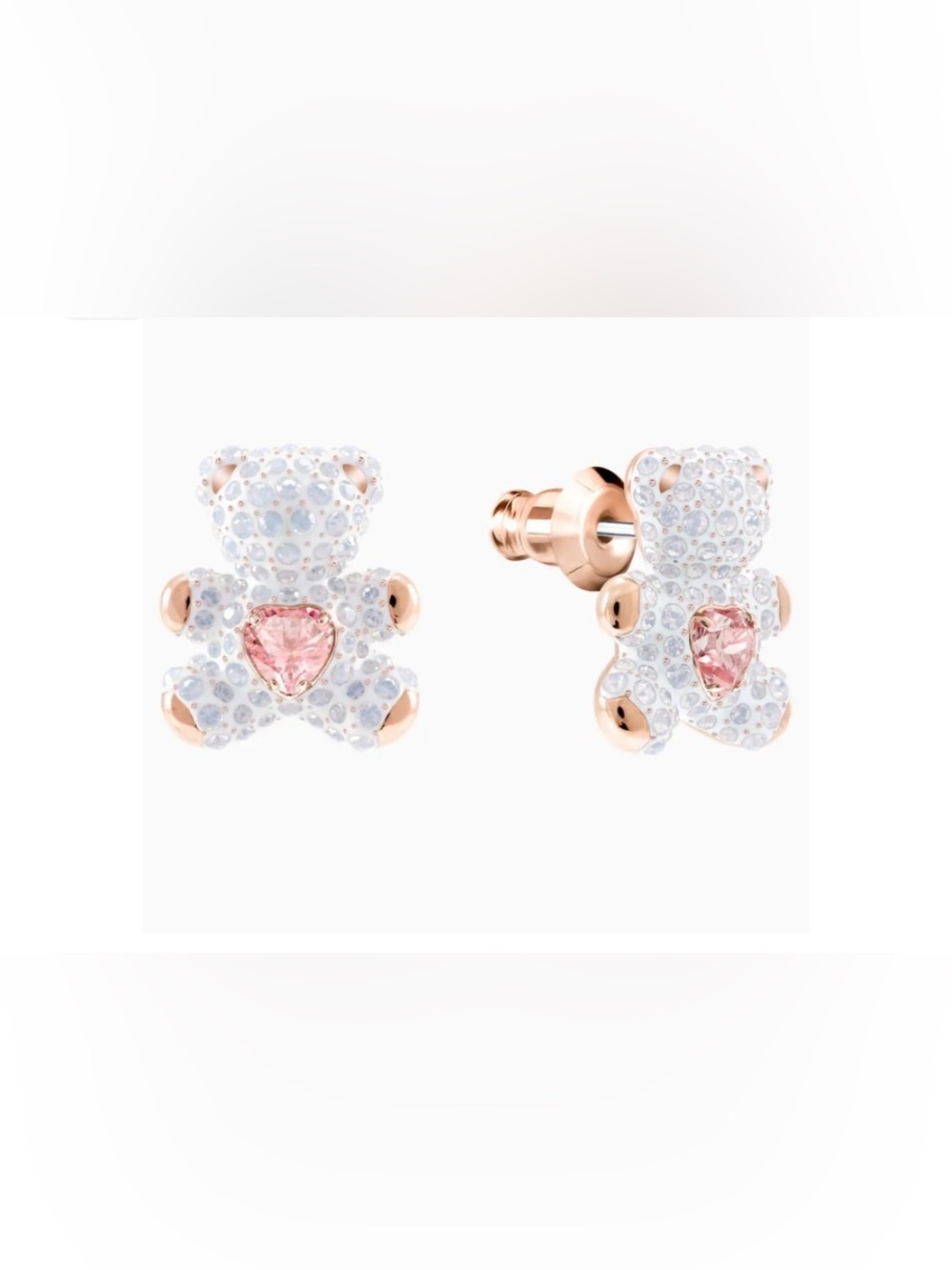 Swarovski Rose Pink Crystal Teddy Bear Stud Earrings NWT - Picture 5 of 10